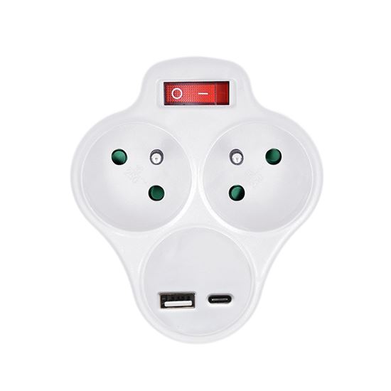 Rozbočka s USB A+C rychlonabíječkou 20W PD, 2 x 10A, vypínač, barva bílá