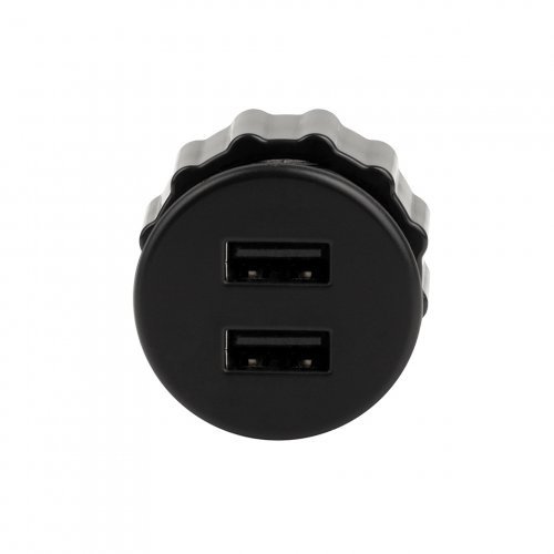 Vestavná 2x USB nabíječka o průměru 35 mm v černé barvě, kabel + zdroj
