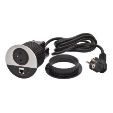 Zapuštěná zásuvka INCARA Disq 80, 1x 250V Surface, 1x USB A+C nabíječka, 1x port RJ45 cat.6, kabel 2m, barva černá-kov