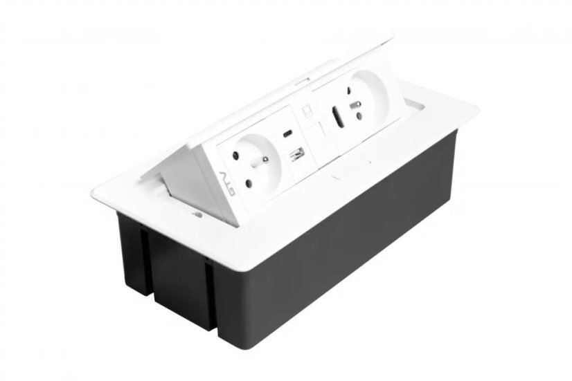Výklopná zásuvka MULTISOFT, 2x 230V,  USB A/C nabíječka, RJ45, HDMI, barva bílá, kabel o délce 1.5m