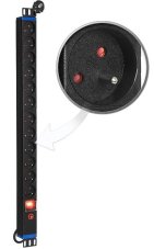 Napájecí lišta do racku 19", 12× 230V (french), vypínač s podsvícením, jistič 16A, kabel 1,8 m