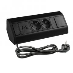 Rohová zásuvka, 2x230V schuko + 2x USB A nabíječka 5V,  kabel 1.8m, barva černá