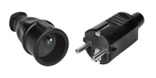Zásuvka 2P+Z so zástrčkou 2P+Z, 16A, typ E, zemniaci kolík, IP20, materiál plast, farba čierna