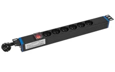 Napájecí PDU lišta do 19" racku, 1U, 6×230 V, vypínač, kabel 1,9 m