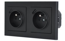 Zásuvky v rámečku pod omítku, 2x 230V/16A + 2x USB nabíječka, barva černá metalíza