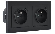 Zásuvky v rámečku pod omítku, 2x 230V/16A + 2x USB nabíječka, barva černá metalíza
