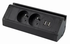 Dvojitá rohová zásuvka 2x 230V s 2x USB (A) nabíjačkou a držiakom na telefón, kábel 1.5m, farba čierna