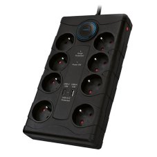 Přepěťová ochrana, 8x zásuvka 230V , USB A+C nabíječka 5V/3.4A, kabel 2m, barva černá