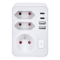 Rozbočka, 1x 16A + 2x 2,5A, 2xUSB A+C 20W PD, vypínač, barva bílá