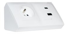 Rohová zásuvka 1x 250V/16A + 2x USB A+C nabíječka 5V/3.1A, barva bílá lesklá, bez kabelu