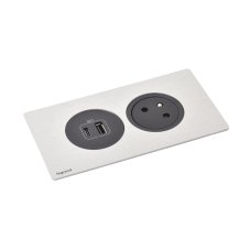 Zapustený blok INCARA Disq'In, 1x zásuvka 250V Surface, 1x USB A + C nabíjačka, kábel 2m, farba čierna - kov