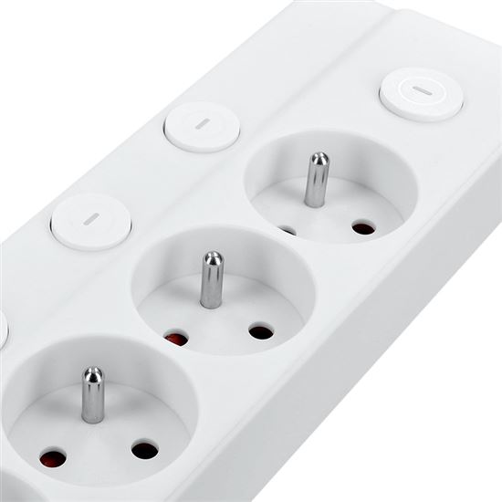 Prodlužovací přívod s vypínači, 6x zásuvka 230V, kabel 2m, barva bílá