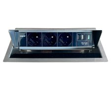 Výklopná zásuvka MAGNAT-BOX 3× 230 V + 1× USB-A/C nabíjačka, prevedenie nerez, kábel 2m