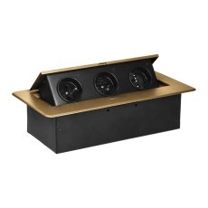 Výklopný zásuvkový blok, 3x 230V, zaoblené hrany horného krytu, bez kábla, farba zlatá