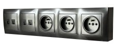 Zásuvkový blok nástěnný 3x 250V/16A + 4x RJ45 cat.6, bez kabelu, barva antracitová metalíza