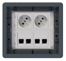 Podlahová zásuvka 2x 250V/16A (zásuvka biela) + 4x port RJ45 cat. 6, farba boxu šedá, pre zvýšené podlahy