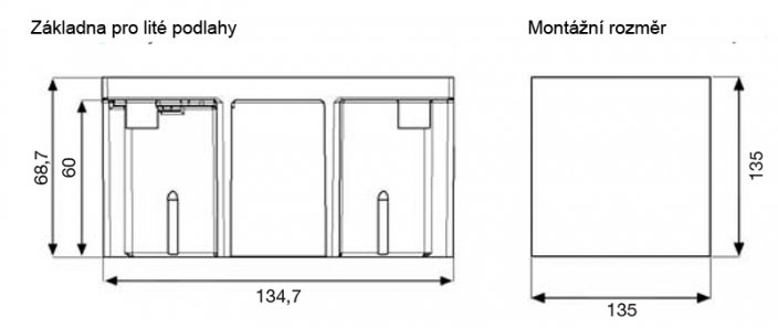 Podlahová mosadzná zásuvka 1x 250V, manuálny zámok, IP66, 135x135 mm, pre liate podlahy