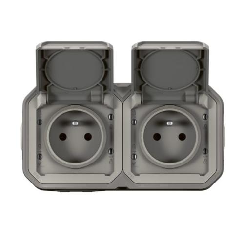 Dvojzásuvka Legrand Plexo 2×2P+T 16 A, IP55, horizontální, šedá
