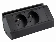 Dvojitá rohová zásuvka 2x 230V s držákem na telefon, kabel 1.5m, barva černá