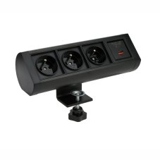 Stolní zásuvka OFFICEBOX, 3x 250V,  1x USB nabíječka A+C 20W Power Delivery, svorka pro uchycení, kabel 1.8m, barva černá