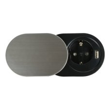 Zásuvkový blok s posuvným vekom, 1x zásuvka 230V (schuko) a 1x USB-A nabíjačka, PD20W, kábel 1.9m, farba strieborná