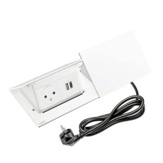 Pop-up blok INCARA 2x zásuvka 250V + 2x USB A+C nabíječka, (proti sobě), barva bílá, kabel 2m