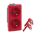 Dvojzásuvka SIMON 500 DATA s uzemňovacím kolíkem 16A 250V bezšroubové/šroubové svorky 100×50mm červený
