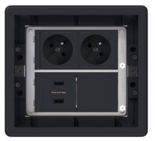 Podlahová zásuvka SF, 2x 250V / 16A, 2x USB nabíjačka, farba grafitovo-šedá, pre zvýšené podlahy