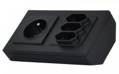 Rohová zásuvka, 1x 250V/16A + 3x 250V EURO (plochá), farba čierna, bez kábla