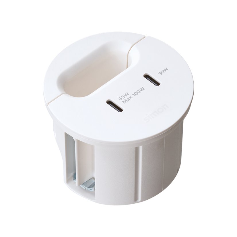 Vestavná stolní USB-C nabíječka Flash 60, 2× USB-C PD 100 W, kabelová průchodka, kabel 1.5 m, černá matná