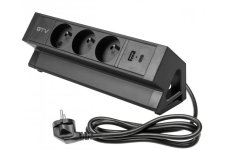 Stolní blok Basco, 3x zásuvka 230V, 2x nabíjecí USB A+C 30W, kabel 1.5m, barva černá