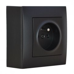 Zásuvkový blok nástenný 1x 250V / 16A bez kábla, farba čierna matná
