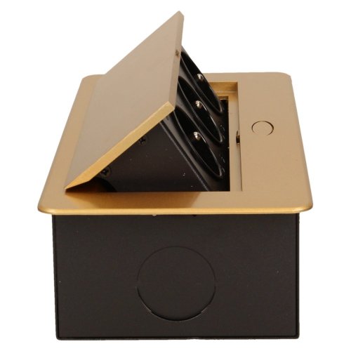 Výklopný blok zapustený, 3x zásuvka, frézovaný kryt 2mm, zlatá farba, bez kábla
