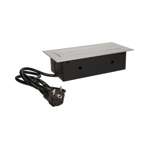 Stříbrný zásuvkový blok s krytem 2mm, 3x zásuvka, přívodní kabel 1.5m