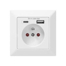 Zásuvka pod omietku, 1x230V, USB a USB-C nabíjačka, farba biela