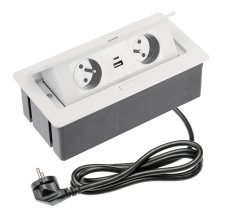 Výklopná zásuvka 2x 230V, 2x USB A+C nabíjací 15W, farba biela, kábel o dĺžke 1.5m