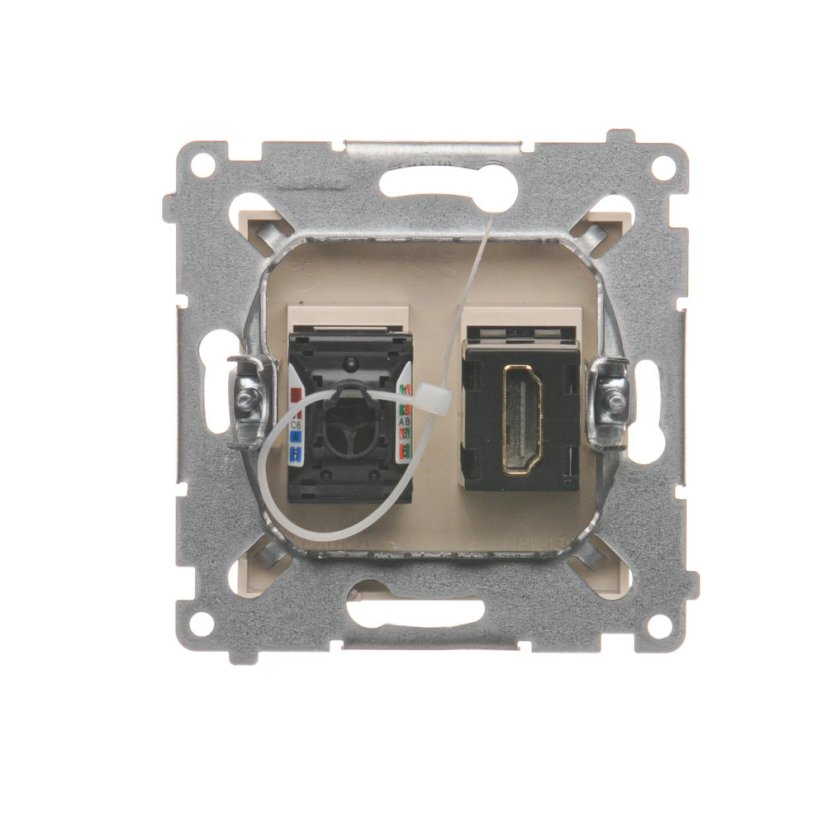 Zásuvka HDMI + dátová RJ45 cat. 6 (zariadenie s krytom), Simon 54, farba krémová