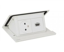 Pop-up blok INCARA 1x zásuvka 250V surface + 1x HDMI 2.0 + montážný rám, farba biela, kábel 2m