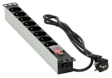 Napájacia lišta (19" RACK, 1U, vypínač, 8 zásuviek, kábel 1,8 m, strieborná)