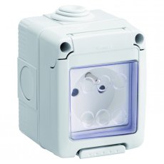 Zásuvka 1x 250V, Gewiss Combi 27, voděodolná, instalace na zeď, krytí IP55, barva šedá