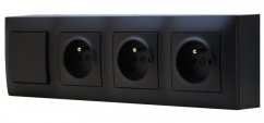 Zásuvkový blok nástěnný 3x 250V/16A s vypínačem (řazení č. 1), clonky, bez kabelu, barva černá matná