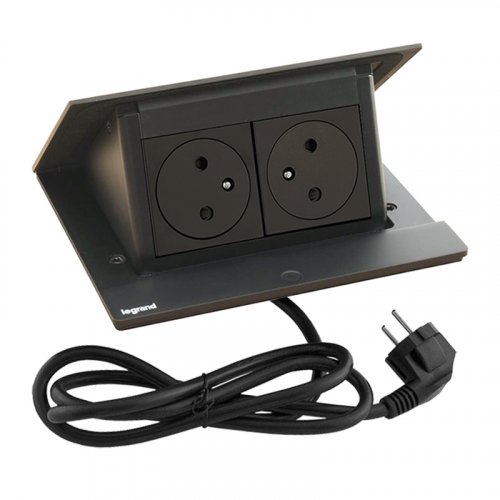 Pop-up blok INCARA 2x zásuvka 250V surface + montážný rám, farba čierna, kábel 2m