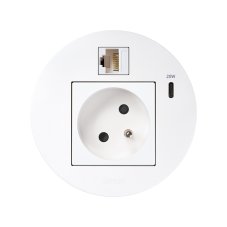 Vestavná stolní zásuvka Flash 90, 1x 230 V + 1 × USB-C PD 20 W, 1x RJ45 cat.6, kabel 1.5m, barva bílá matná
