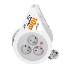 Predlžovací prívod na bubne 10m, 3 zásuvky, šedý kábel, 3x 1,5mm2