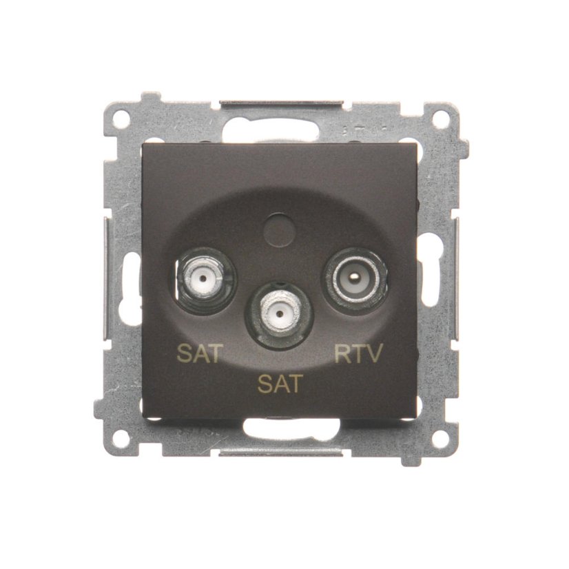 Zásuvka anténní SAT+SAT+RTV koncová (přístroj s krytem), 2x vstup: 5 MHz÷2,4 GHz, Simon 54, barva hnědá metalizovaná