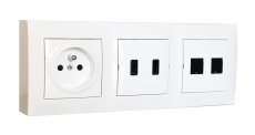 Zásuvkový blok nástěnný 1x 250V/16A, 2x USB nabíječka, 2x RJ45, bez kabelu, barva bílá lesklá