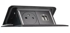 Pop-up blok, 1x zásuvka 230V + 2x USB-A nabíječka 12W , černá matná, kabel 2m