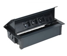 Výklopný blok Mediaport Cover, 3x zásuvka 230V + 2x port RJ45, kábel 10 cm s konektorom Wieland, farba čierna
