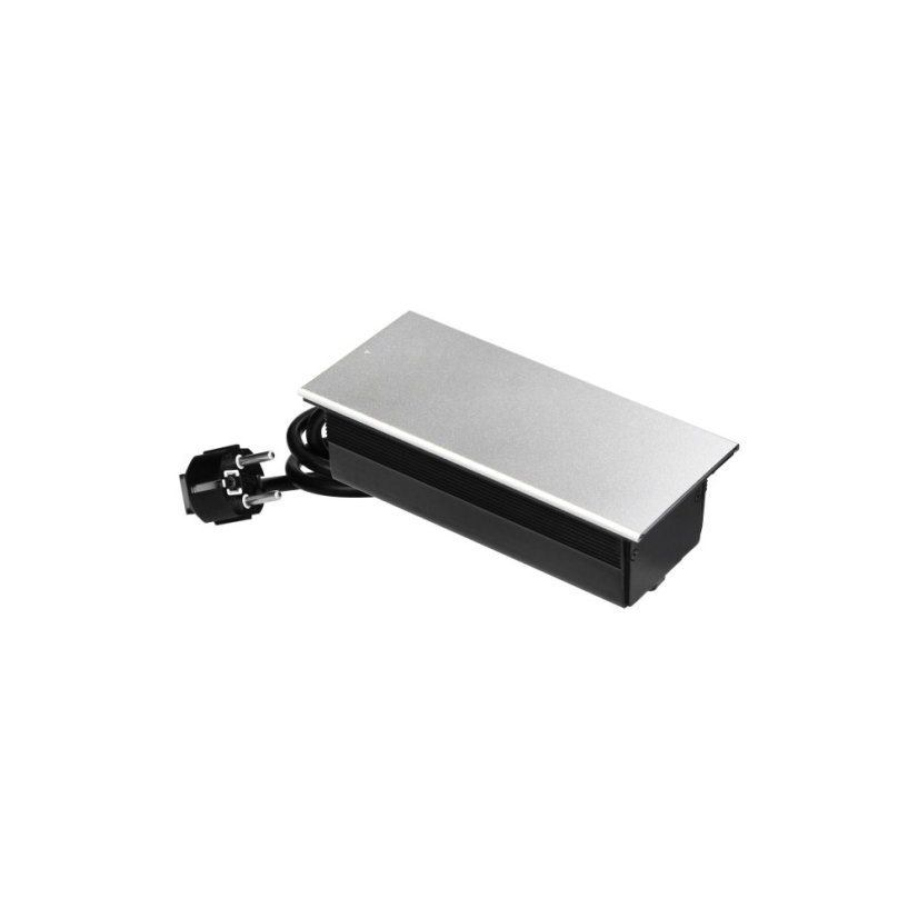 Zásuvkový blok s posuvným víkem, 2x 230V, 1x USB nabíječka A+C 4.2A, kabel 1.8m, barva stříbrná