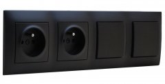 Zásuvky 2x 250V/16A s 2x vypínačem (řazení č. 1), Simon 54, instalace pod omítku, barva černá matná